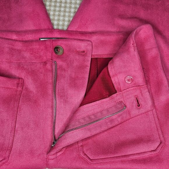 Bagatelle Funky Boho Pink Peacock Velour Wide Leg Cropped Zip Front Pants - Picture 3 of 13